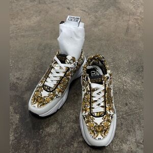 Versace Jeans Collection Baroque White and Gold Sneakers